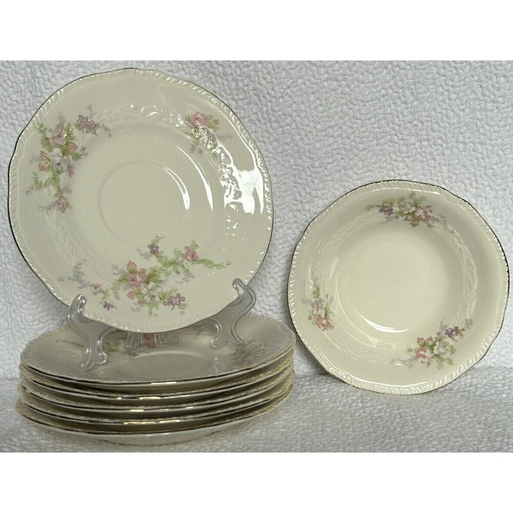 Crown Potteries 6 Saucers And 1 Berry Bowl Pattern #9107 Vintage 1942 VGUC